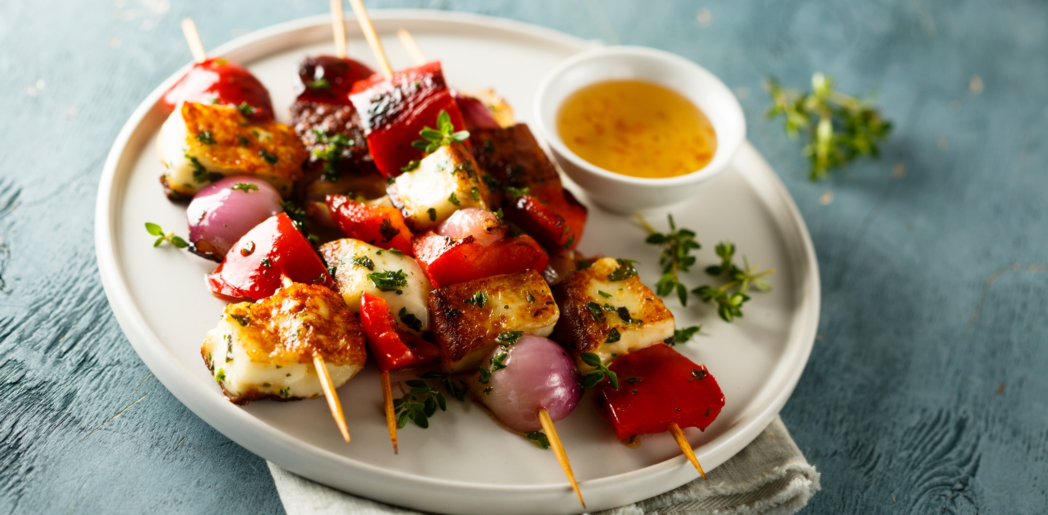 Griddle Halloumi & Vegetable Kebabs Drew & Cole